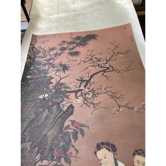 Children At Play On A Winter’s Day - Ink/Color On Silk - Scroll Painting -74x26” - Picture 5 of 12